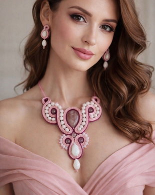 Set soutache cu Cuarț Roz