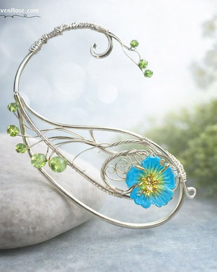 Sylvaria Bloom  Ear Wrap Elfic cu Floare Albastră
