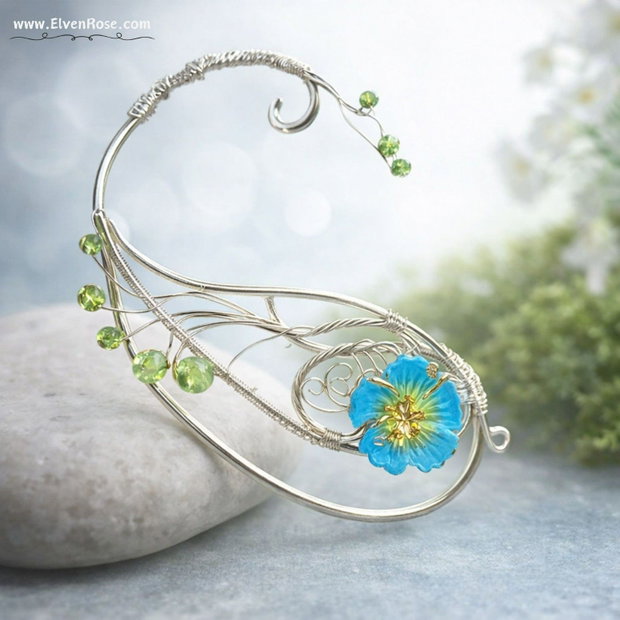 Sylvaria Bloom Ear Wrap Elfic cu Floare Albastră
