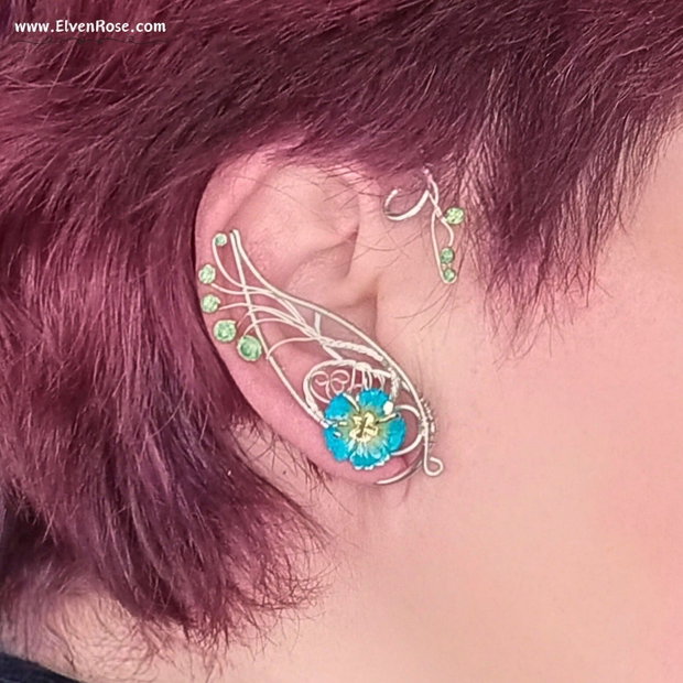Sylvaria Bloom Ear Wrap Elfic cu Floare Albastră