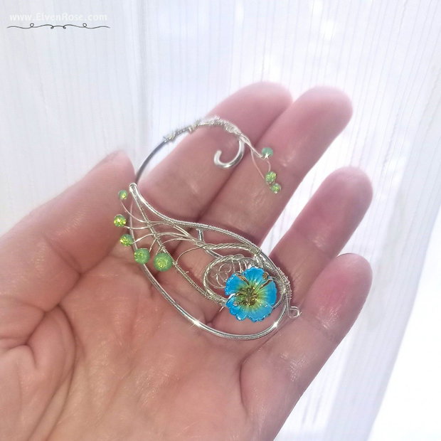 Sylvaria Bloom Ear Wrap Elfic cu Floare Albastră