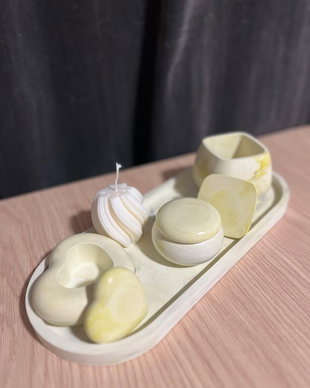 Set Decorativ Premium din Praf Ceramic - Tavă Ovală și Recipiente Organizare - Handmade cu Intenție