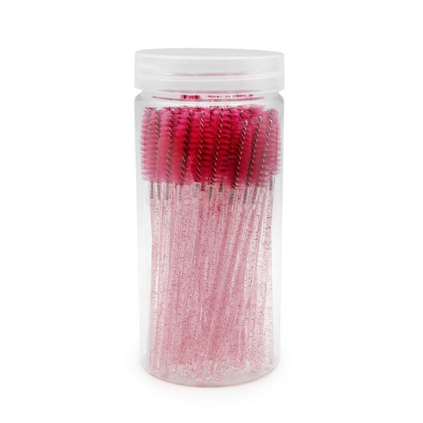 Set de 100 periuțe pentru extensii de gene, fucsia