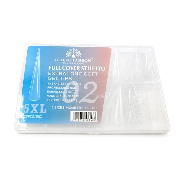 Set 120 bucati tipsuri dizolvabile, 12 marimi, 5XL extra-lung, stiletto, Nr. 02