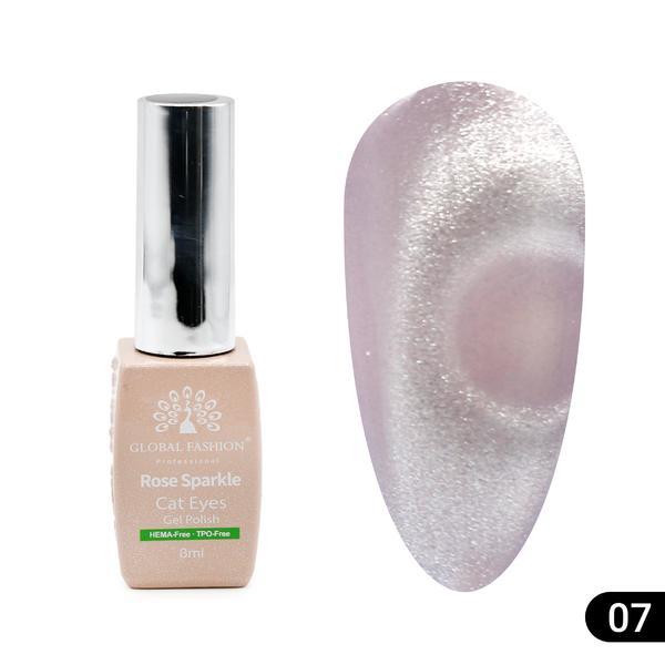 Ojă semipermanentă ochi de pisică Rose Sparkle 8 ml, 07
