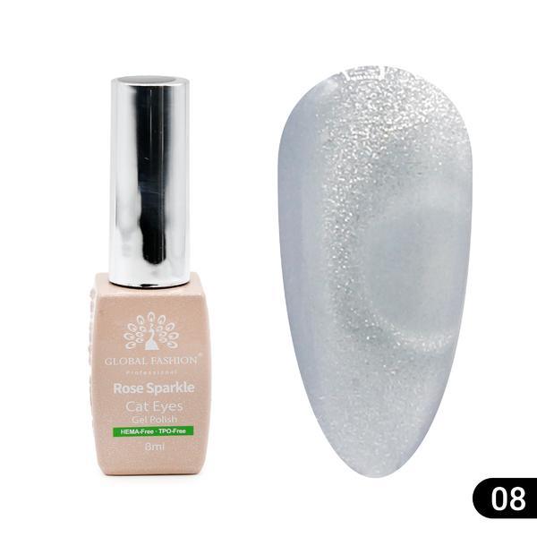 Ojă semipermanentă ochi de pisică Rose Sparkle 8 ml, 08