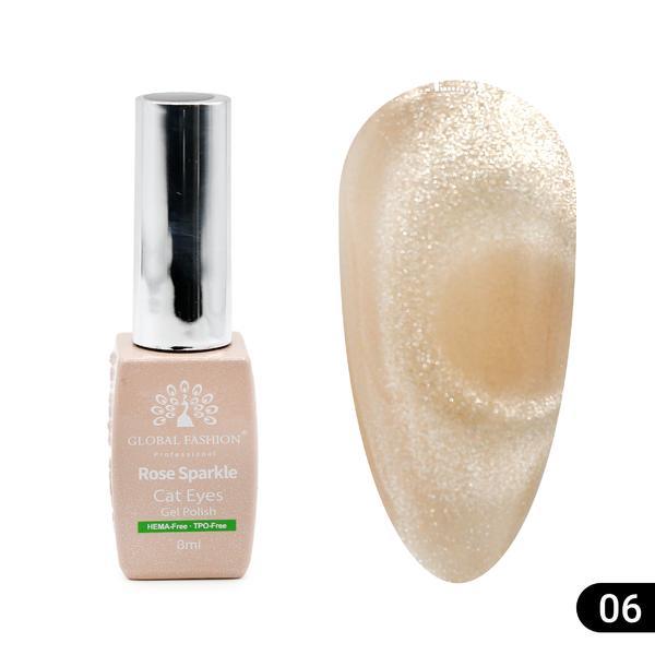 Ojă semipermanentă ochi de pisică Rose Sparkle 8 ml, 06