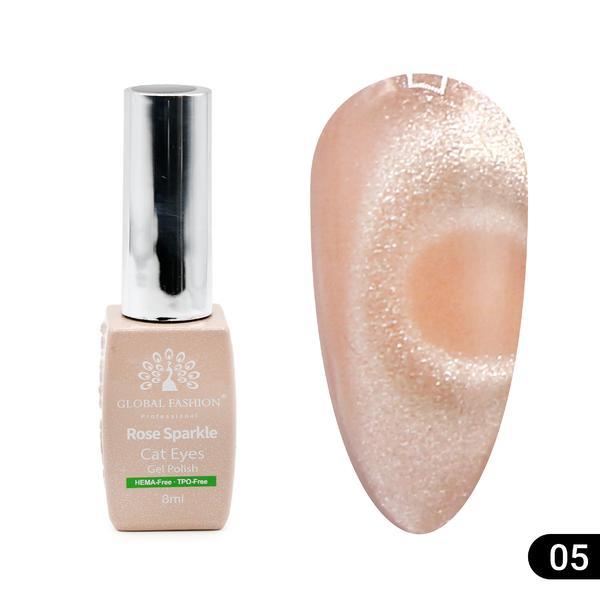 Ojă semipermanentă ochi de pisică Rose Sparkle 8 ml, 05