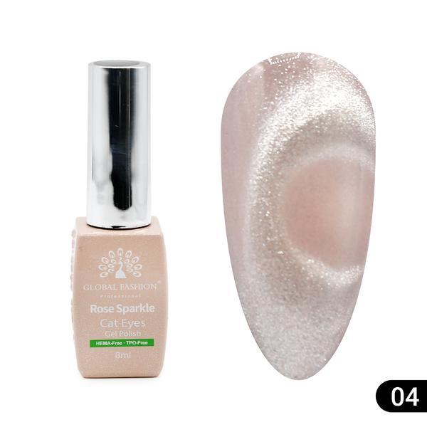 Ojă semipermanentă ochi de pisică Rose Sparkle 8 ml, 04