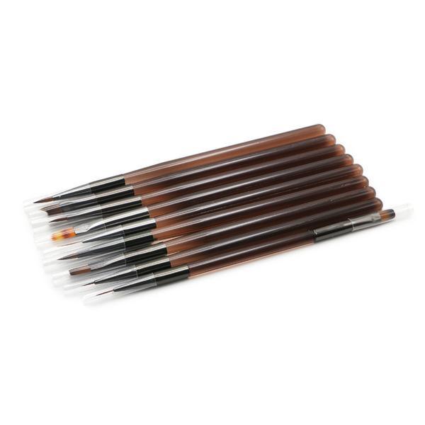 Set de pensule Global Fashion pentru desen, 9 bucăți, m&acirc;nere maro