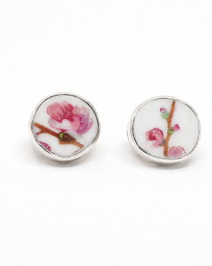 Cercei "Delicate Sakura" din fragmente de portelan Limoges si argint