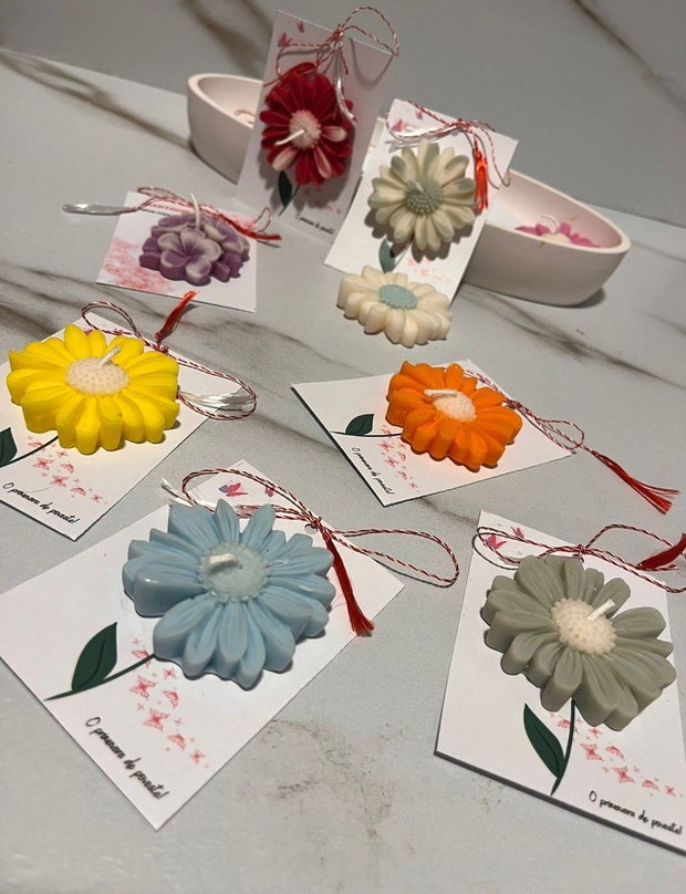 Mărțișor Margaretă Parfumată - Lumânare din Ceară de Soia, Handmade, Personalizabil