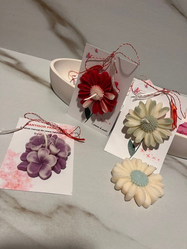 Mărțișor Margaretă Parfumată - Lumânare din Ceară de Soia, Handmade, Personalizabil