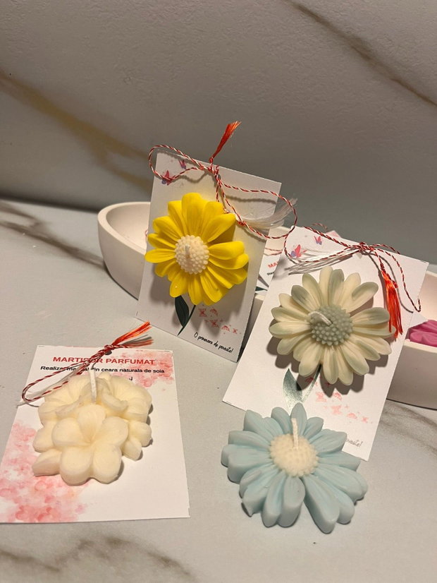Mărțișor Margaretă Parfumată - Lumânare din Ceară de Soia, Handmade, Personalizabil
