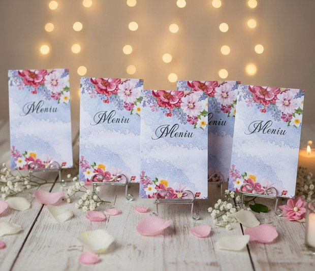Meniuri nuntă design floral romantic