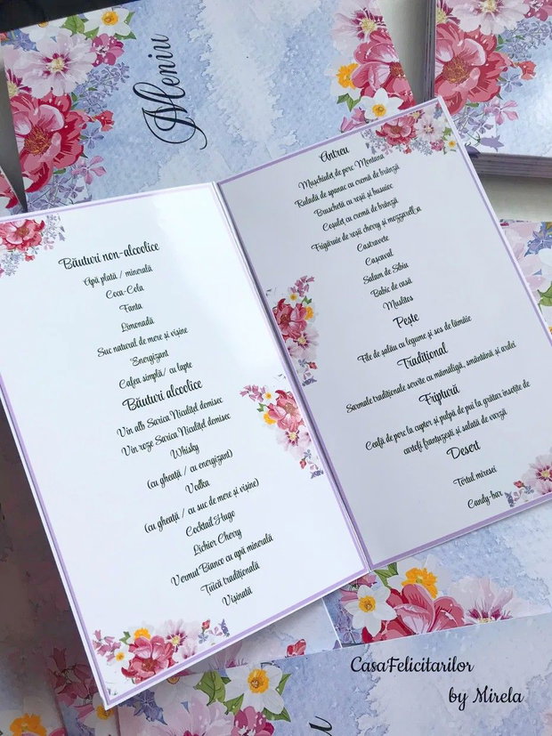 Meniuri nuntă design floral romantic