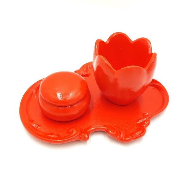 Set decorativ rosu cu recipient tip macarons si suport lalea 4578