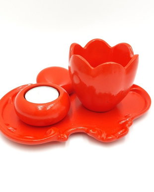 Set decorativ rosu cu recipient tip macarons si suport lalea 4578
