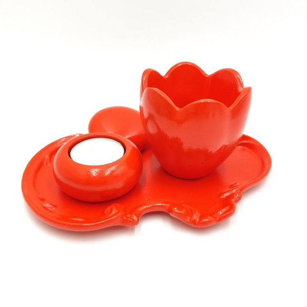 Set decorativ rosu cu recipient tip macarons si suport lalea 4578