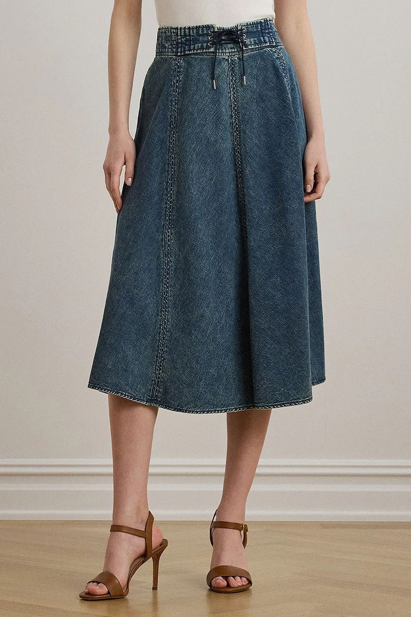 Lauren Ralph Lauren fustă din bumbac denim