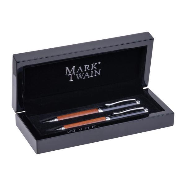 Set pix si roller din lemn Mark Twain, in cutie neagra