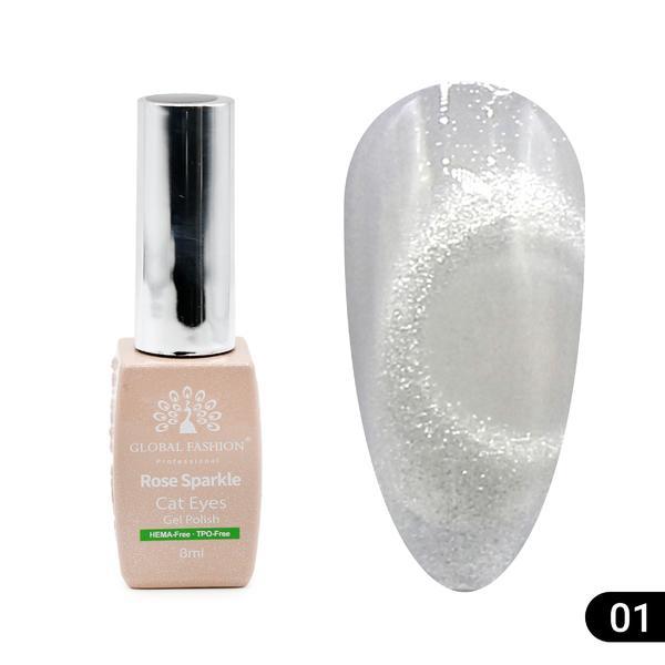 Ojă semipermanentă ochi de pisică Rose Sparkle 8 ml, 01