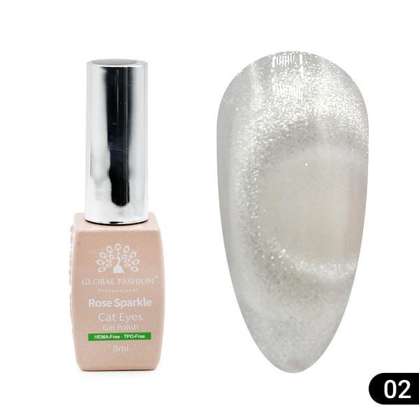 Ojă semipermanentă ochi de pisică Rose Sparkle 8 ml, 02