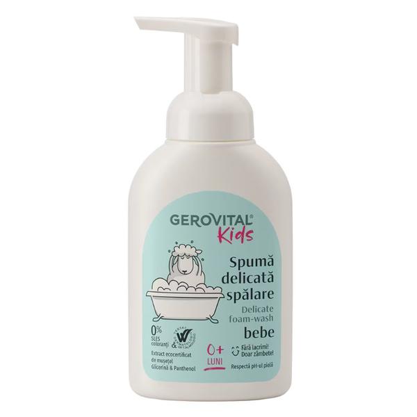Spuma de Dus pentru Bebelusi 2 in 1 - Gerovital Kids Delicate Foam-Wash, 0+ luni, 300 ml