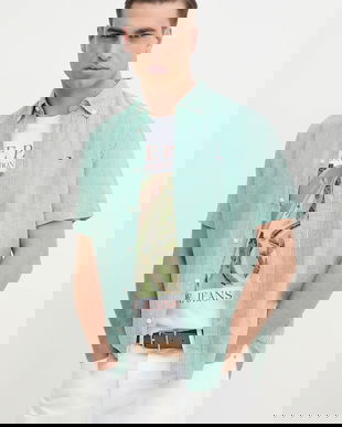 Tommy Hilfiger cămașă din amestec de in