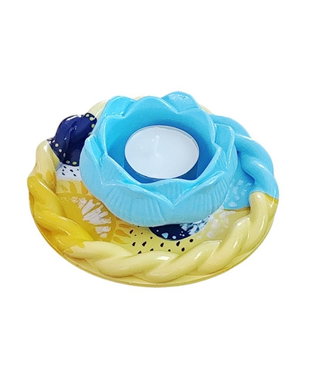 Set decorativ unicat bleu galben, tava rotunda si suport lotus 4614