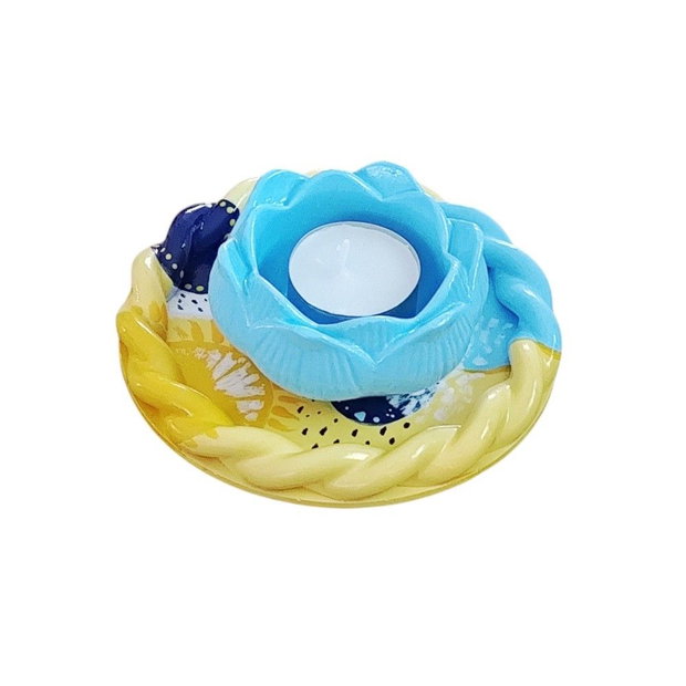 Set decorativ unicat bleu galben, tava rotunda si suport lotus 4614