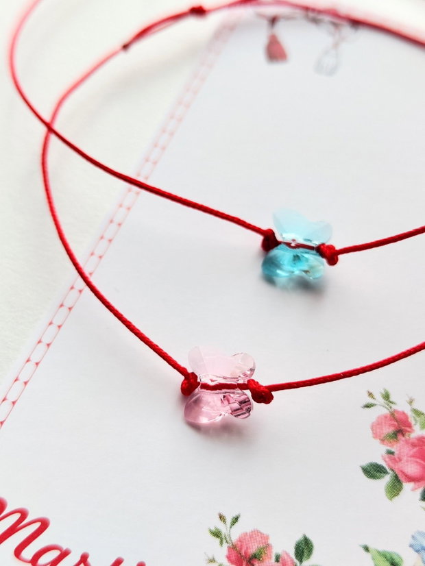 Bratara snur rosu cu cristal Swarovski fluturas