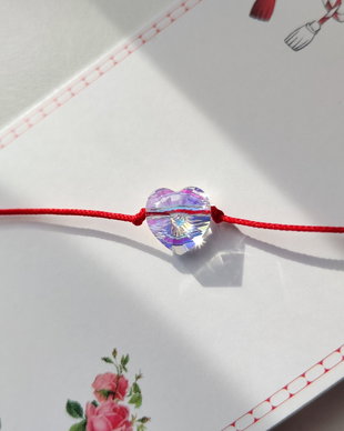 Bratara snur rosu martisor cu cristal Swarovski inima