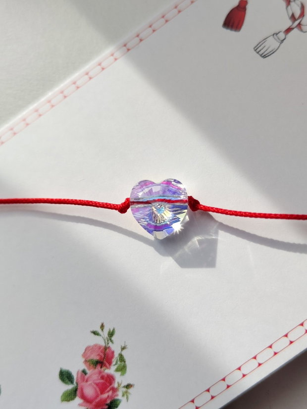 Bratara snur rosu martisor cu cristal Swarovski inima