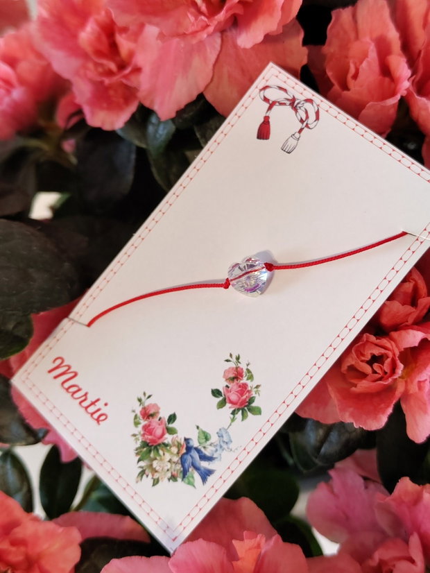 Bratara snur rosu martisor cu cristal Swarovski inima