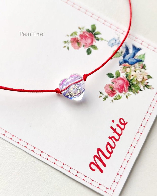 Bratara snur rosu martisor cu cristal Swarovski inima