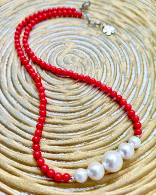 Colier Coral rosu MARTISOR & perle albe de Mallorca