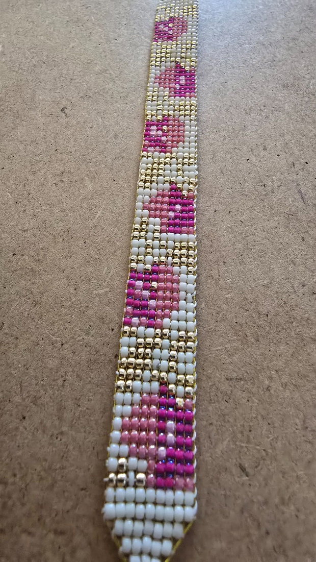 Brățară handmade Flori Roz cu Frunze Aurii