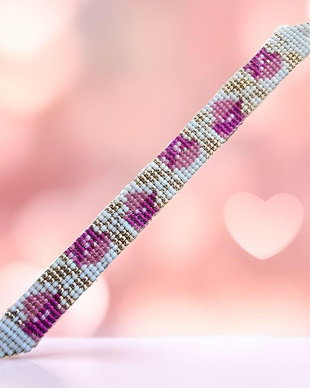 Brățară handmade  Flori Roz cu Frunze Aurii