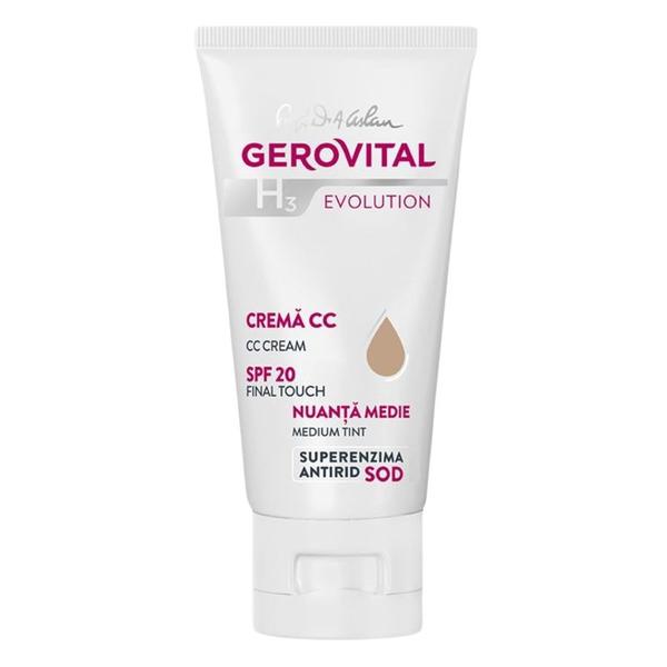 Crema CC cu Protectie Solara - Gerovital H3 Evolution SPF 20, nuanta Medie, 30 ml