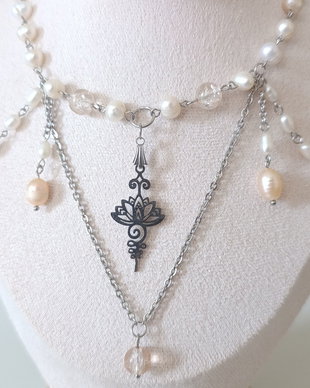 Set bijuterii handmade cu perle naturale, colier, cercei și brățară, oțel inoxidabil
