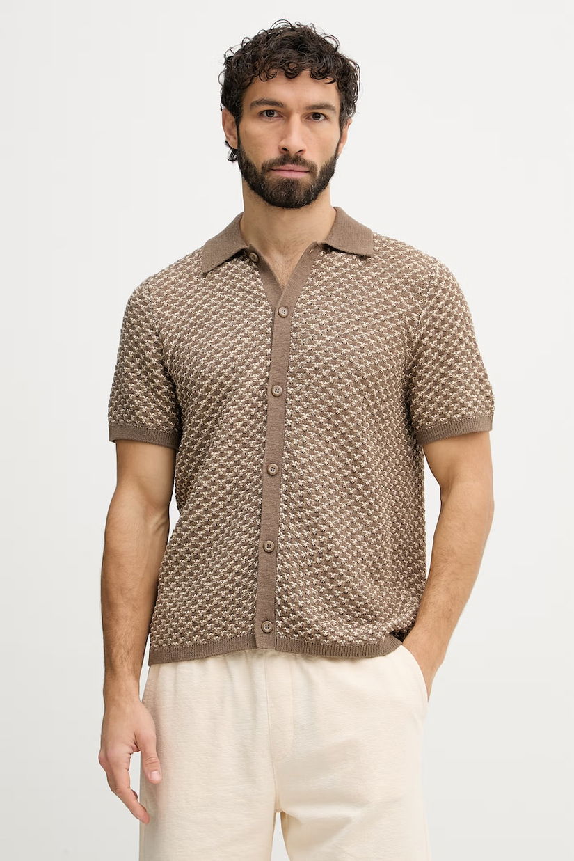 Guess cămașă bărbătească cu adaos de in RYDEN