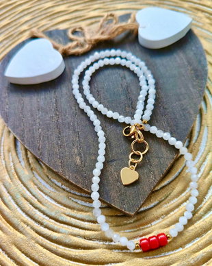 Colier MARTISOR Piatra lunii naturala & coral rosu