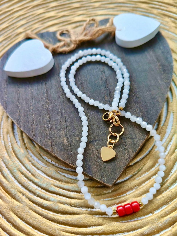 Colier MARTISOR Piatra lunii naturala & coral rosu