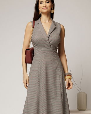 Sarafan DY Fashion din carou bordo cu decolteu petrecut