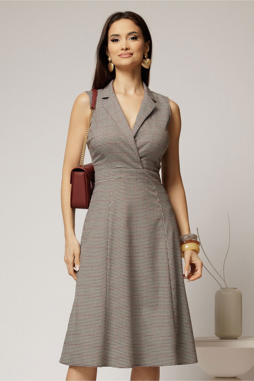 Sarafan DY Fashion din carou bordo cu decolteu petrecut