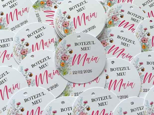 Etichete florale rotunde mărturii botez fetițe