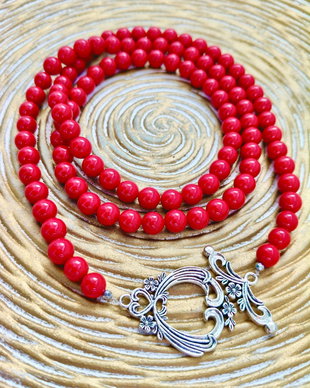 Colier MARTISOR lung / dublu perle de Mallorca ROSII