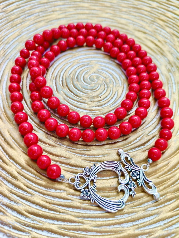 Colier MARTISOR lung / dublu perle de Mallorca ROSII