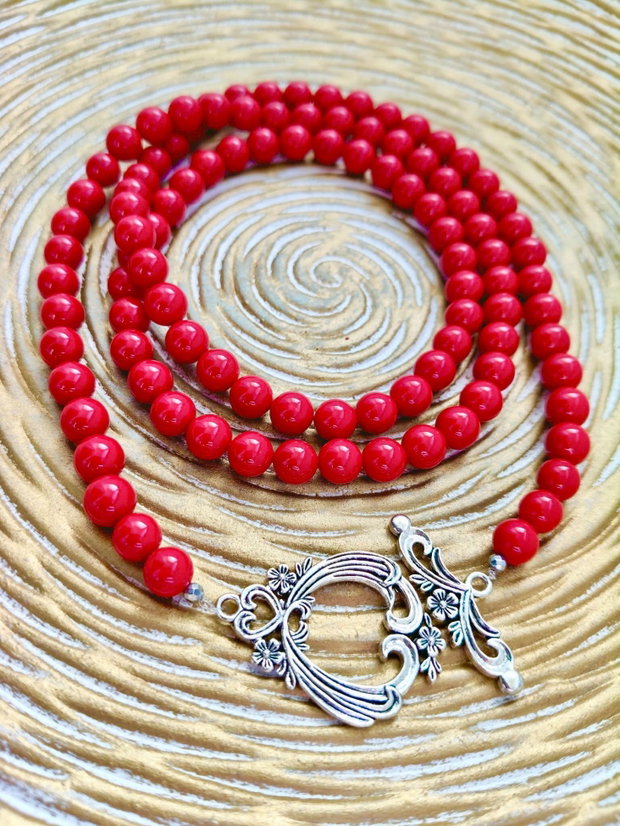 Colier MARTISOR lung / dublu perle de Mallorca ROSII